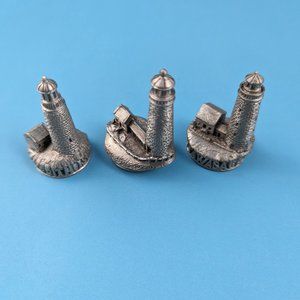 3 Miniature Pewter Handcrafted Canadian Lighthouses Signed by Artist